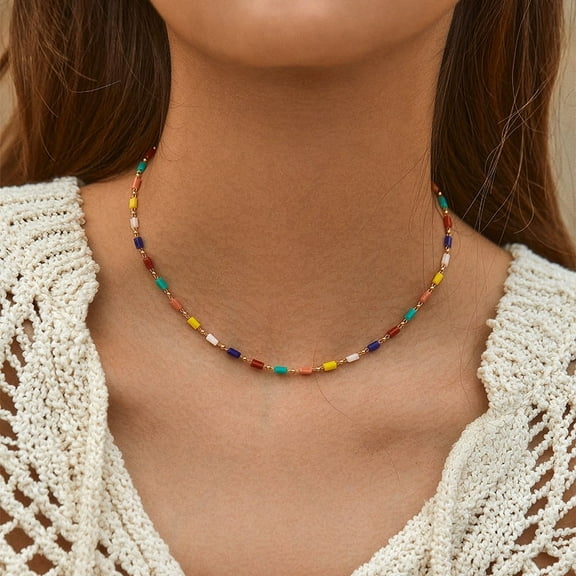 Gold Electroplated Clavicle Chain Metallic Retro Pearl Necklace Simple Plain Chain Necklace Color Preservation