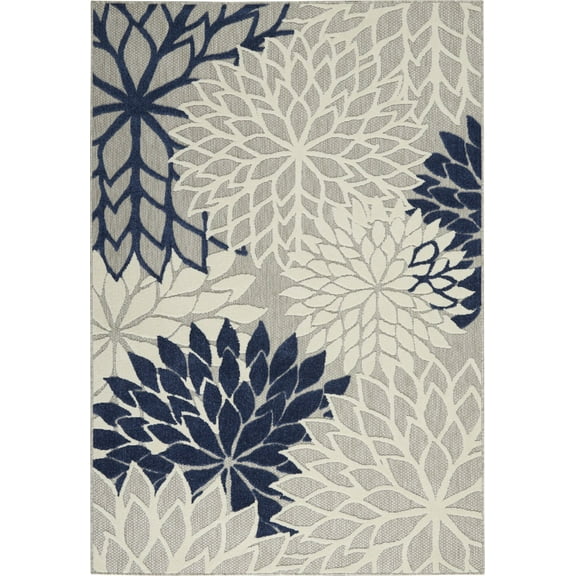 6â€™ x 9â€™ Ivory and Navy Indoor Outdoor Area Rug