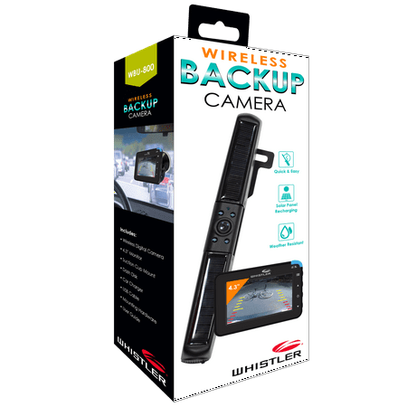 Whistler Wireless Backup Camera  WBU-800  Easy DIY Install  No Drilling or Hardwiring  4.3  Monitor  Solar Recharging  Weather Resistant
