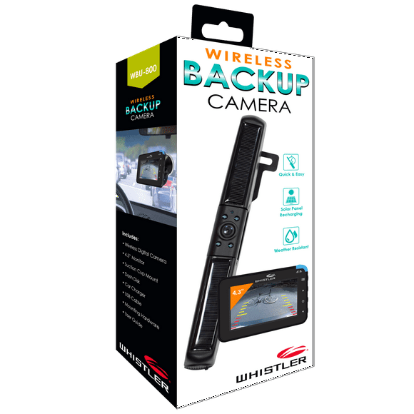 Whistler Wireless Backup Camera, WBU-800, Easy DIY Install, No Drilling or Hardwiring, 4.3" Monitor, Solar Recharging, Weather Resistant