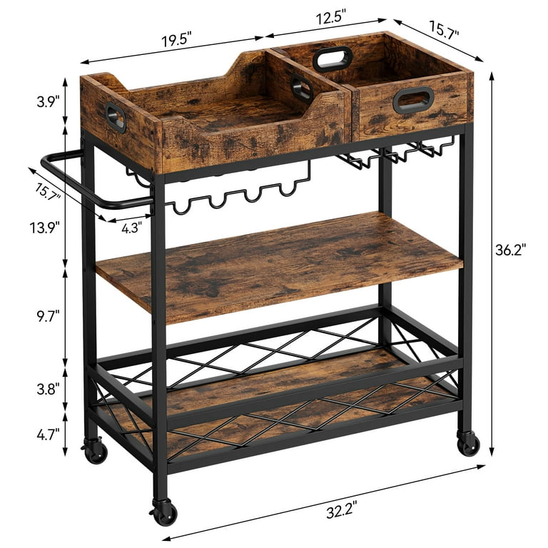 3 Tier Bar Cart with Wine Rack - Lifewit – Lifewitstore