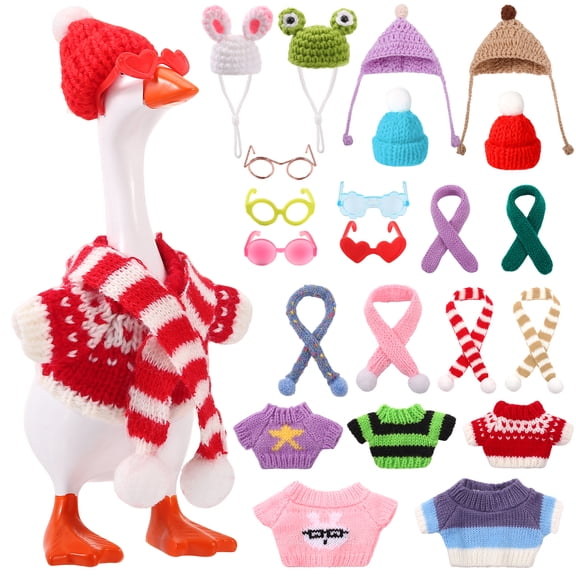 Armscye 24 Pcs 7 Inch Desk Goose Outfits include Hats, Glasses, Scarf and Clothes, Colorful Knitted Style, Perfect for Desk Decor and Office Gifts