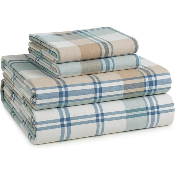 100% Cotton Flannel Sheets Set - Queen Size Flannel Sheets, 4-Piece Luxury Bedding Sets, Lightweight, Brushed for Extra Softness, Warm and Cozy, 15" Deep Pocket (Fits Upto 17" Mattress) - White Plaid