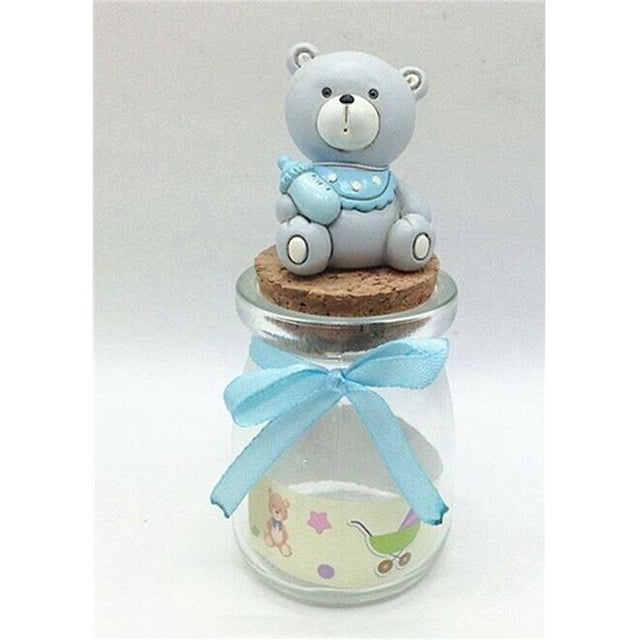 Ours Bleu sur une Bouteille en Verre Figurine