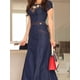 thumbnail image 4 of Vestido maxi ajustado para mujer, sexy, ajustado, elástico, con bordado floral, manga corta, de mezclilla, vestidos largos, ropa de oficina de verano para mujer, 4 of 4