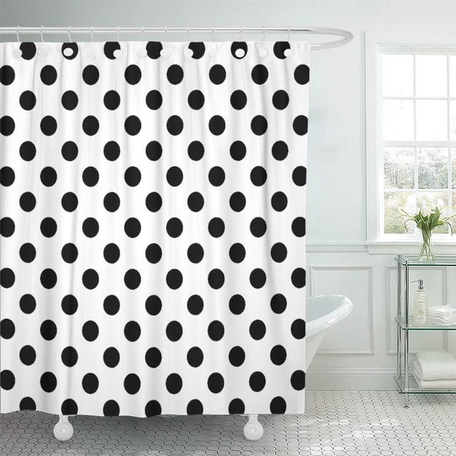 Cortina de Ducha ABPHQTO Estampado de Lunares Blancos y Negros 160x180 cm