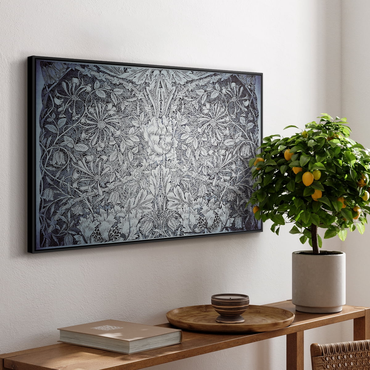 Vintage Abstract Print-LV Framed in Black Wood Gallery Wrapped Canvas 17 in. x 25 in.