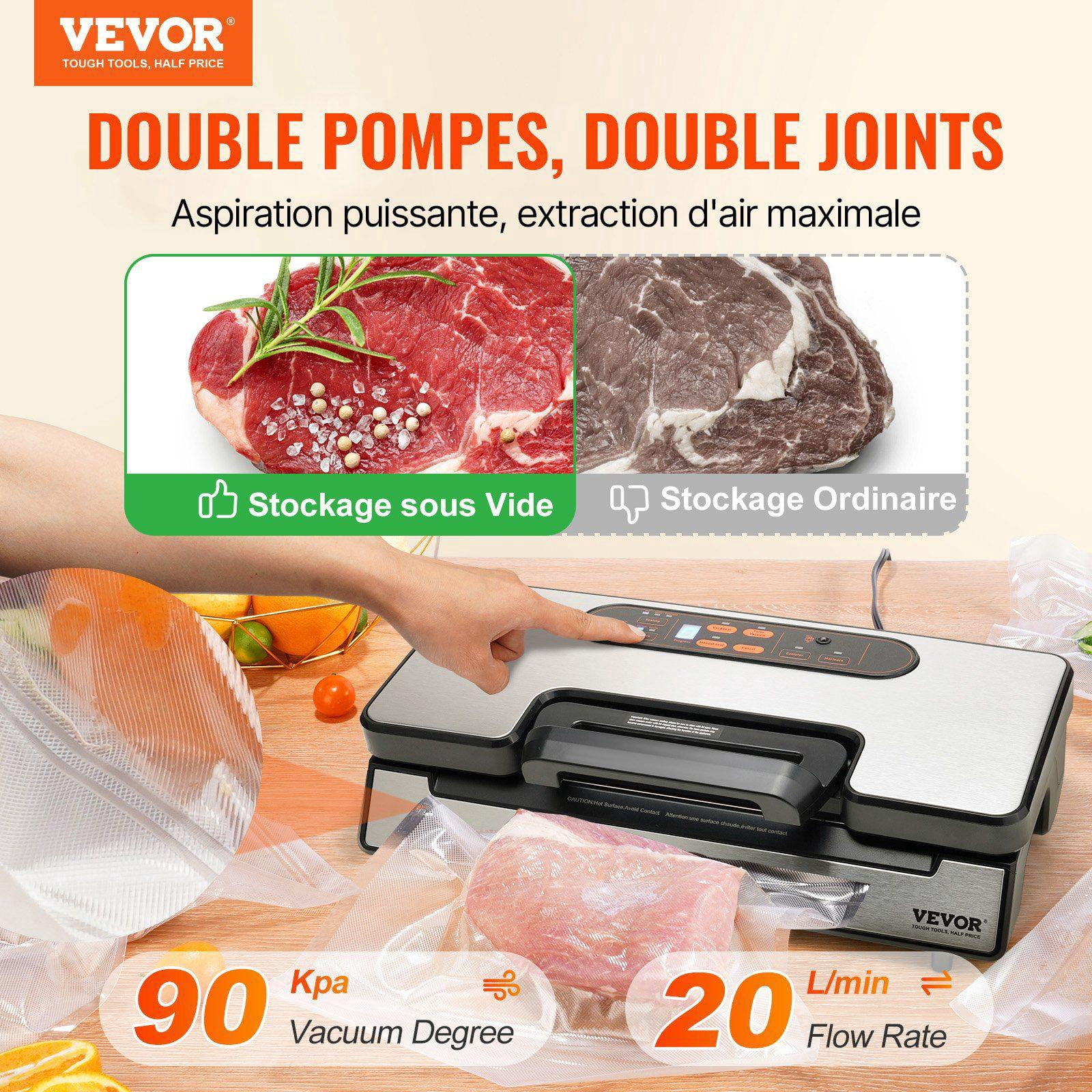 Vacuum Sealer Machine 90Kpa 130W Dual Pump Dual Sealing Automatic Manual Air Sealing System Built in Cutter for Dry Moist Food Storage with Seal Bag External Hose