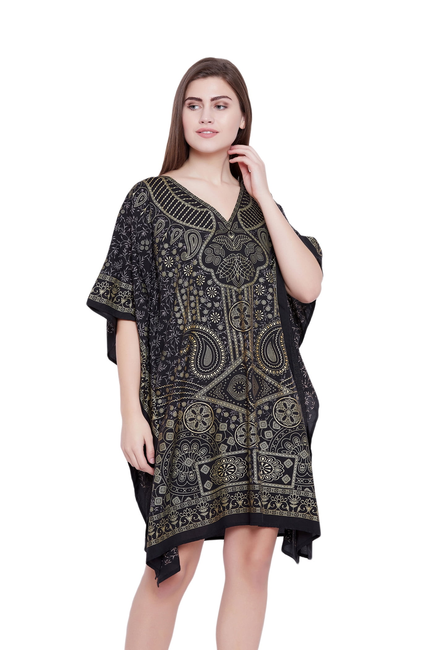 Oussum - Black Tunics for Women Floral Gold Foil Printed ...