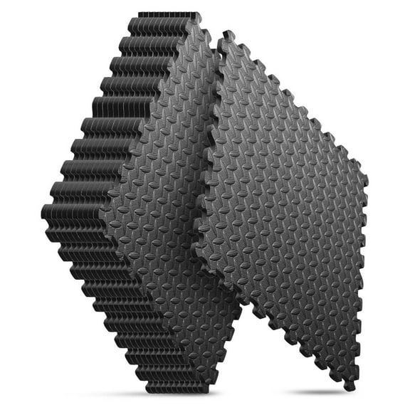 WSSYzyzf 12-Pack EVA Foam Interlocking Floor Tiles 24x24 Inch 48 SQ FT Black - Waterproof Non-Slip Puzzle Mat for Home Gym Equipment Kids Play Areas Exercise