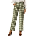 thumbnail image 1 of INSPIRE CHIC Pantalones a cuadros casuales para mujer, bolsillos, pierna recta, trabajo, oficina, pantalones Verde XS, 1 of 6