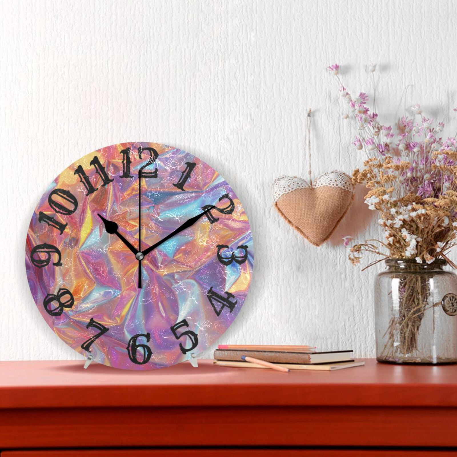 Hologram Colorful Wall Clock 10 inch Non-Ticking Easy to Read Decorative Clocks for Home Bedroom Living Room