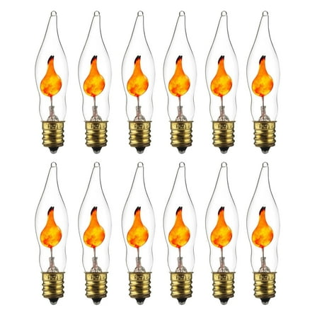 Sunlite Petite Chandelier Flicker Flame Light Bulb, E12 Candelabra Base, 3 Watts, Orange, Clear, 12 Pack