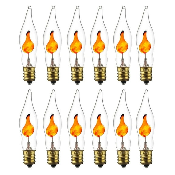 Sunlite Petite Chandelier Flicker Flame Light Bulb, E12 Candelabra Base, 3 Watts, Orange, Clear, 12 Pack