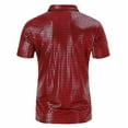 thumbnail image 4 of QQAMB Shirts for Men Solid Color Glitter Sequin Flip Collar Button Short Sleeve Dressy Shirts Blouse Tops Red XL, 4 of 4