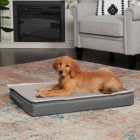 UPC: 0842229127379 | FurHaven Pet Products Quilt-Top Convertible Indoor-Outdoor Deluxe Cooling Gel Deluxe Mat Pet Bed for Dogs & Cats – Gray Medium