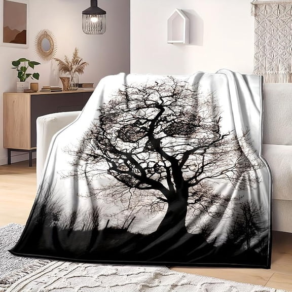 Gothic Skull Tree Flannel Blanket - Soft Warm Throw for Couch, Bed, Office, Camping, Halloween Gift & Decor