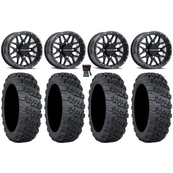 Raceline Krank 14" Wheels Black 30" Versa Cross V3 Tires Can-Am Maverick X3 / Honda Pioneer 1000 / Talon