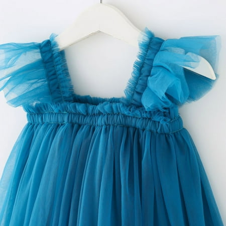 

PEASKJP Princess Dresses for Girls Toddler Girls Sleeveless Floral Tulle Princess Round Neckline Summer Dress Strappy Flowy Halter Dress for Girls Blue 3-4 Years