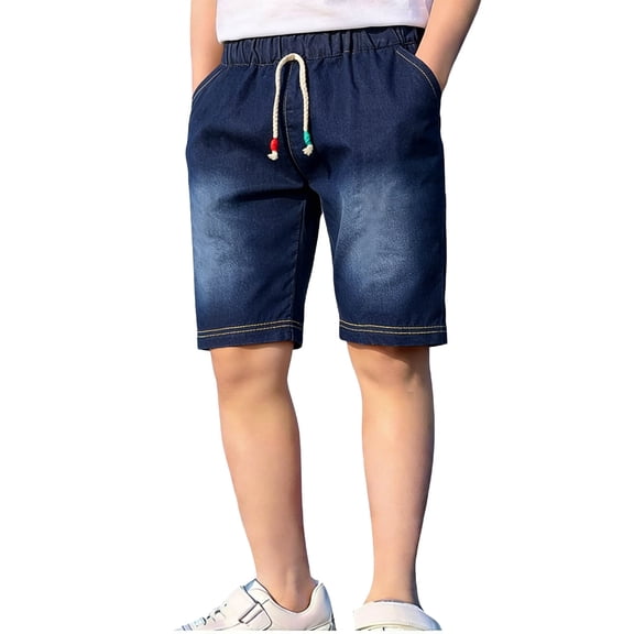NAISIBABY Boys Denim Shorts, with Pockets Fashion Stretch Elastic Waist Summer Casual Jean Shorts Navy Size 12