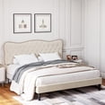 Homfa King Size Bed Frame, Linen Upholstered Platform Bed with Button ...