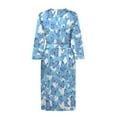thumbnail image 4 of Yuyamidu Blue Butterfly 3/4 Sleeve Bathrobe for Women Ladies Kimono Robe Loose Sleepwear for Pregnancy Novelty Long Spa Robe Size M Lightweight Mid-Calf Length Nightgown, 4 of 7