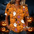 thumbnail image 2 of Halloween Tshirts for Women Short Sleeve Spooky Season Shirts V Neck Comfort Tops Retro Evening Party Tees Gold M, 2 of 5