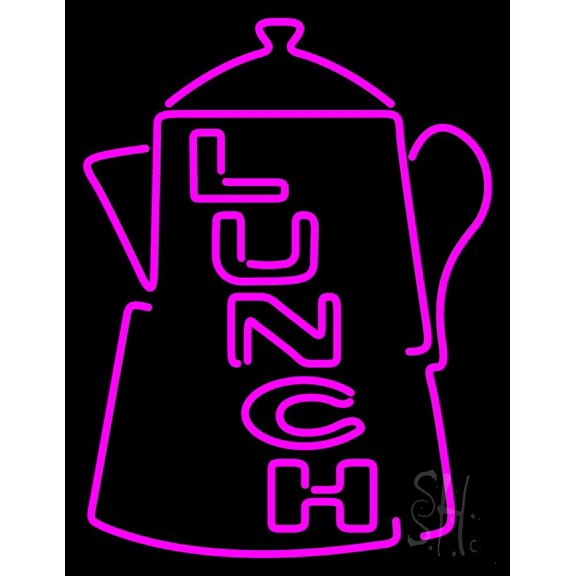 Lunch With Kettle Logo LED Neon Sign 24 x 31 - inches, Black Square Cut Acrylic Backing, with Dimmer - Bright and Premium built indoor LED Neon Sign for restaurant window and interior decor.