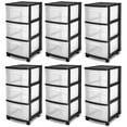 thumbnail image 1 of Sterilite 3-Drawer Plastic Rolling Storage Cart, Clear/Black Frame (6-Pack), 1 of 10