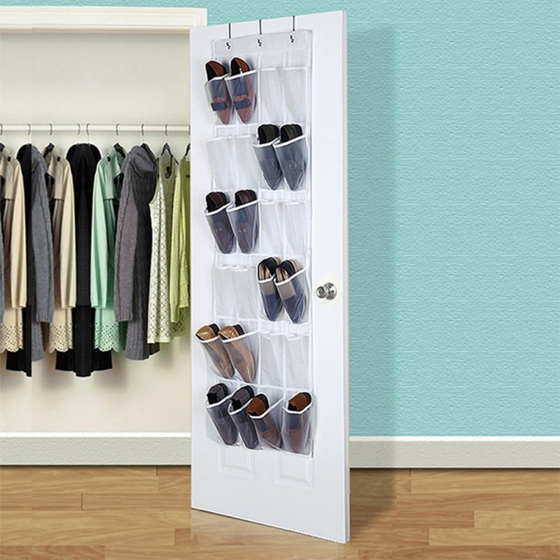 24 Pockets Over The Door Hanging Shoe Organizer Transparent Closet