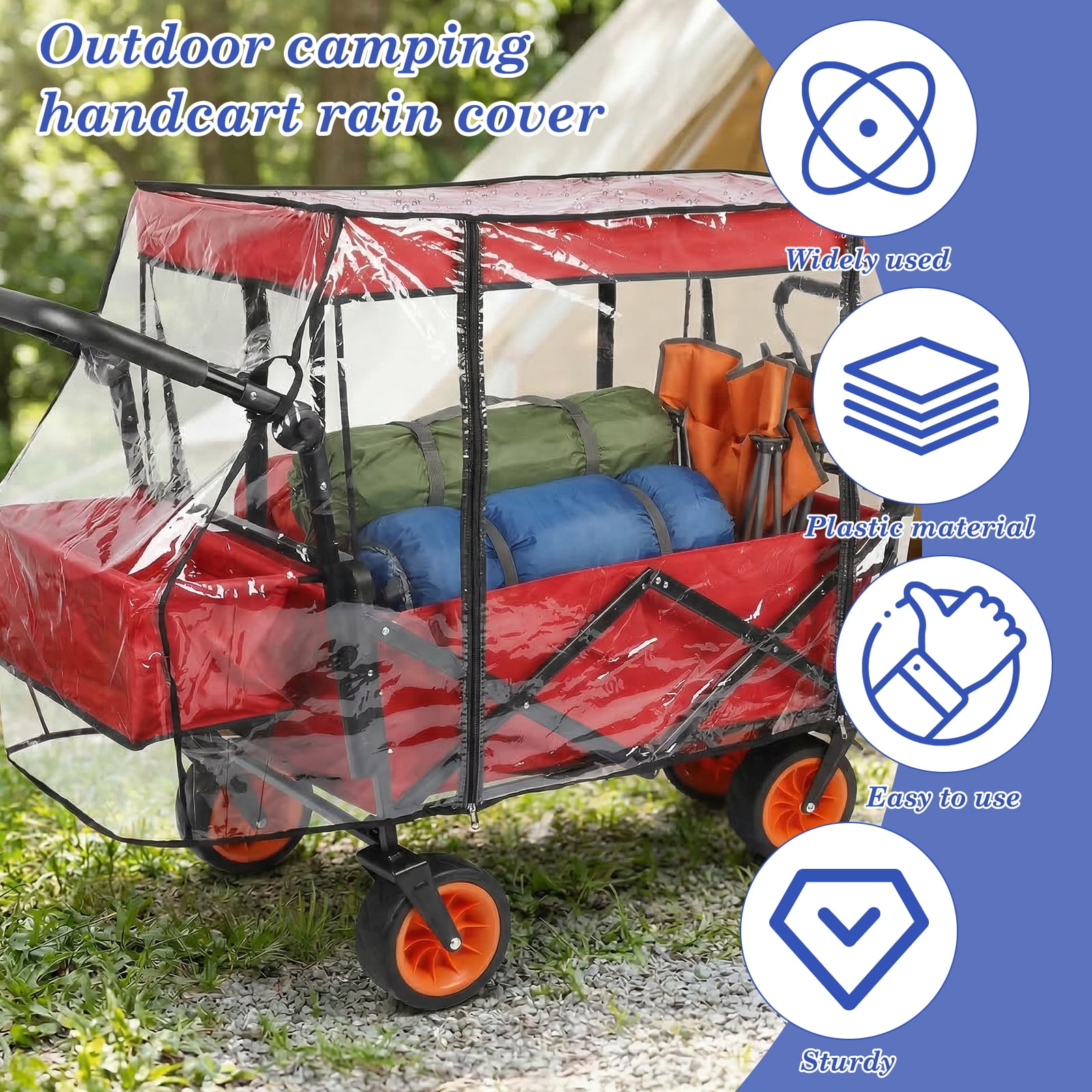Threns Waterproof Wagon Rain Cover, UV-Resistant Handcart Sun Cover for Stroller,Trolley,Cart Accessories,Suit for Camping Picnic Garden Use,Collapsible