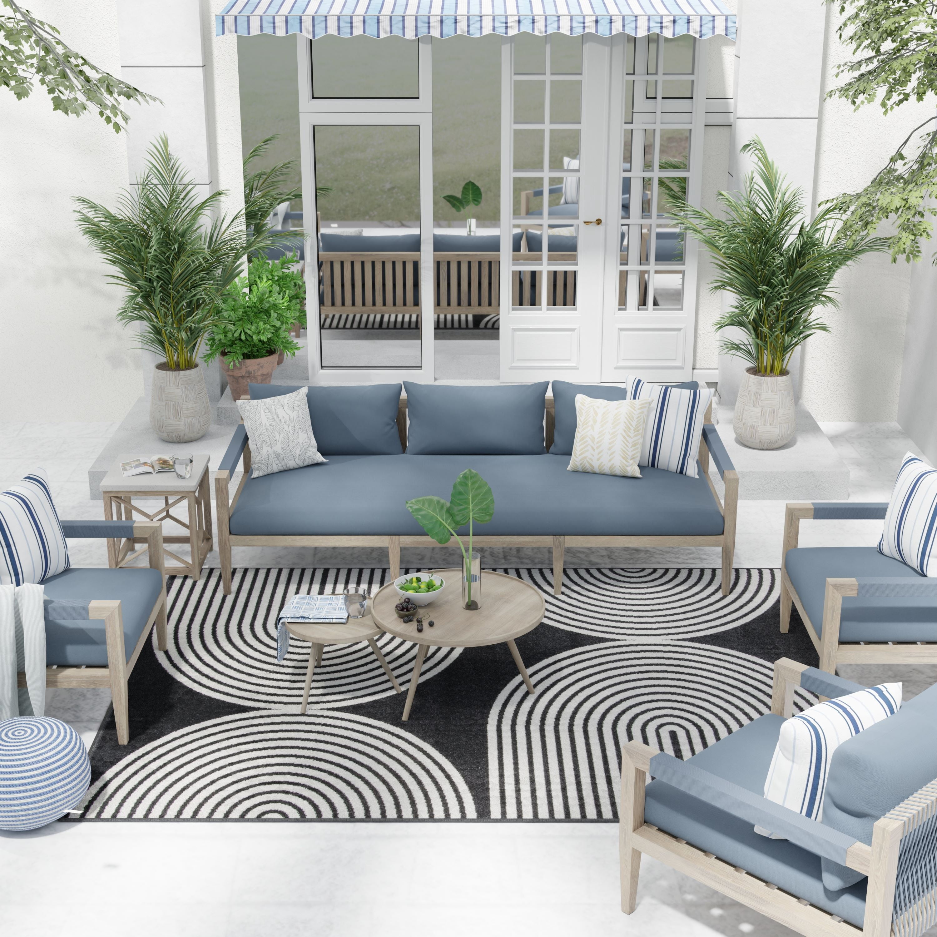 Loomaknoti Terrace Tropic Milburm 3' x 5' Geometric Indoor/Outdoor Accent Rug , Black/White