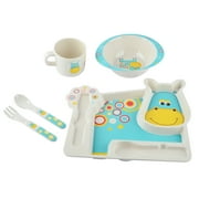 Baby Kids Dinnerware Set Bamboo Fiber Children Meal Tray Set Lovely Cartoon Dish Soup Bowl Cup Spoon Fork Tableware - Pattern-2