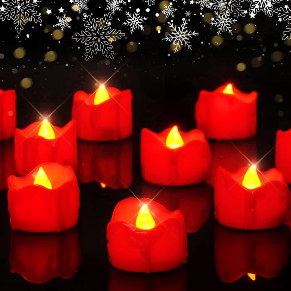 Homemory 24-Pack Melting Red Candles Tea Lights Battery Operated, Halloween Candle Red Tea Lights, Flameless Flickering Votive Candles, Ideal for Halloween Decor, Theme Party, Dia 1-2/5" x H 1-1/4''