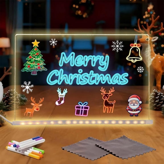 LED Drawing Board,12"X8" Led Drawing Board for with Stand,7 Markers,Light Up Acrylic Message Board,Glowing Acrylic Dry Erase Board with Light, Christmas The Best Gifts