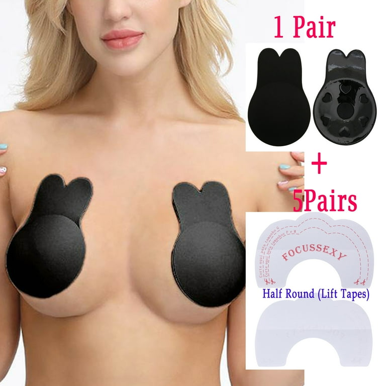 LELINTA Women's Cute Rabbit Invisible Brassy Tape Breast Lifting Bra  Silicone Nipple Cover Pasties with 5 Pairs Half Round(Lift Tapes) 