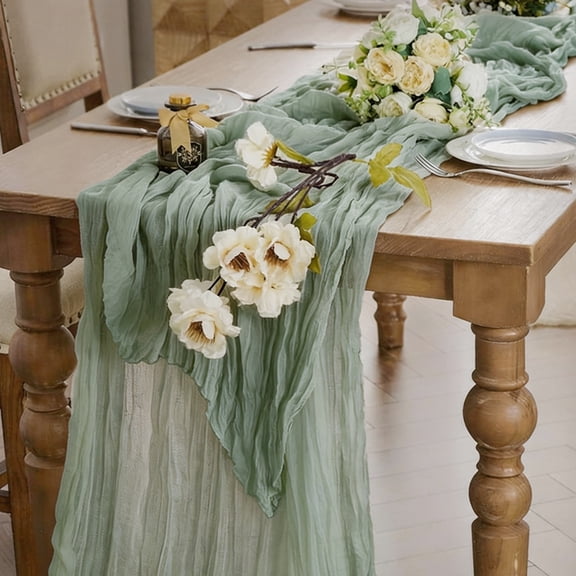 Crinkled Table Runner Wedding Party Decor Sage Green Cheese Cloth