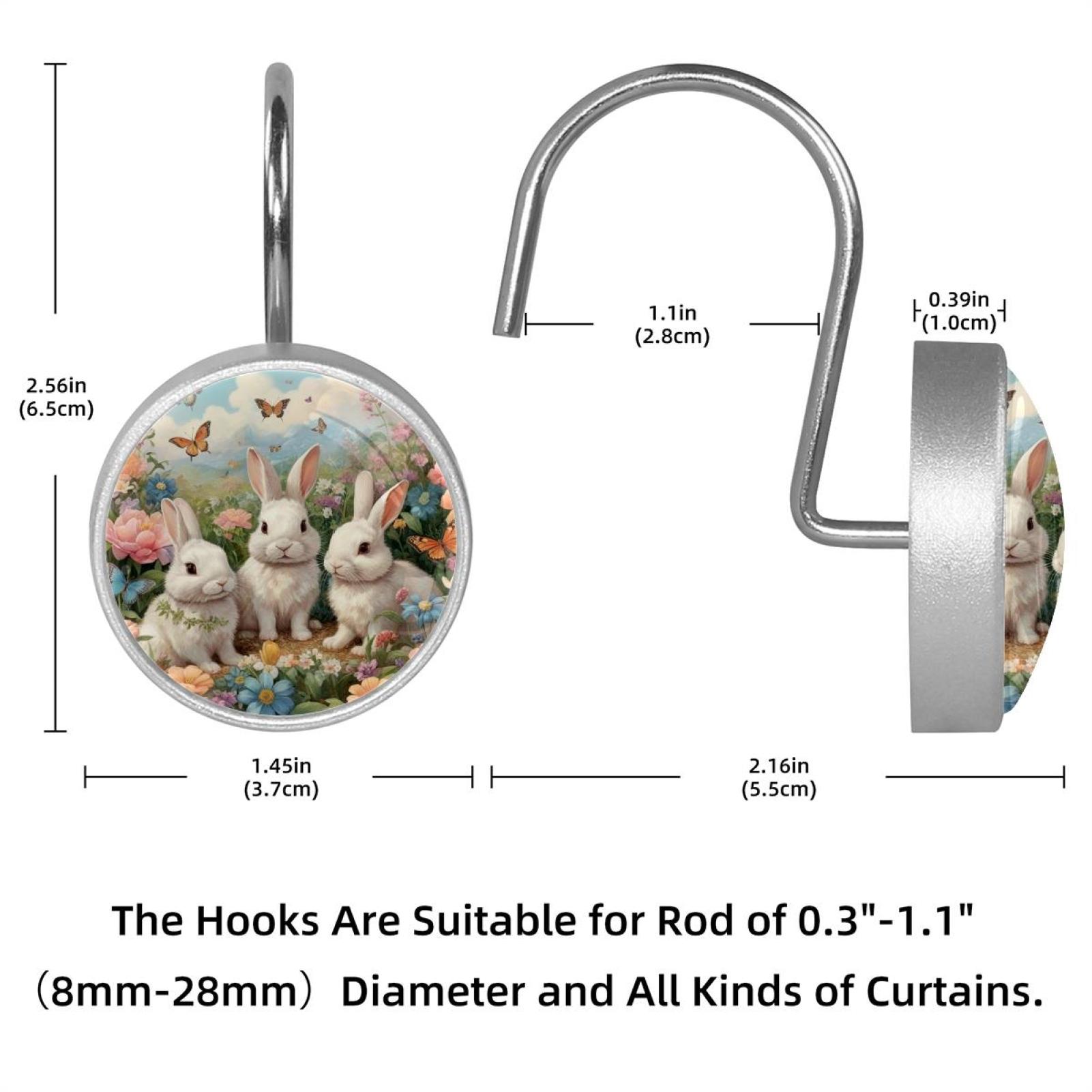 Imobaby 12 Pcs Metal Shower Curtain Hooks Rust Proof for Shower Curtain Liner - Little Rabbit Flower Cluster Gathering