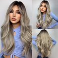 thumbnail image 1 of Peluca rizada ondulada larga marrón con flequillo, cabello sintético suave Natural ajustable, pelucas de fiesta diarias para mujeres, resistente al calor, 1 of 4