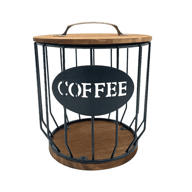 Qtmnekly Coffee Holder with Wood Lid, Capacity Coffee Storage Container Basket,Round Coffee