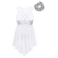 thumbnail image 2 of TiaoBug Girls Sequins Lyrical Dance Costume Kids Sleeveless Ballet Dance Dress Leotard with Hair Tie White 6, 2 of 5