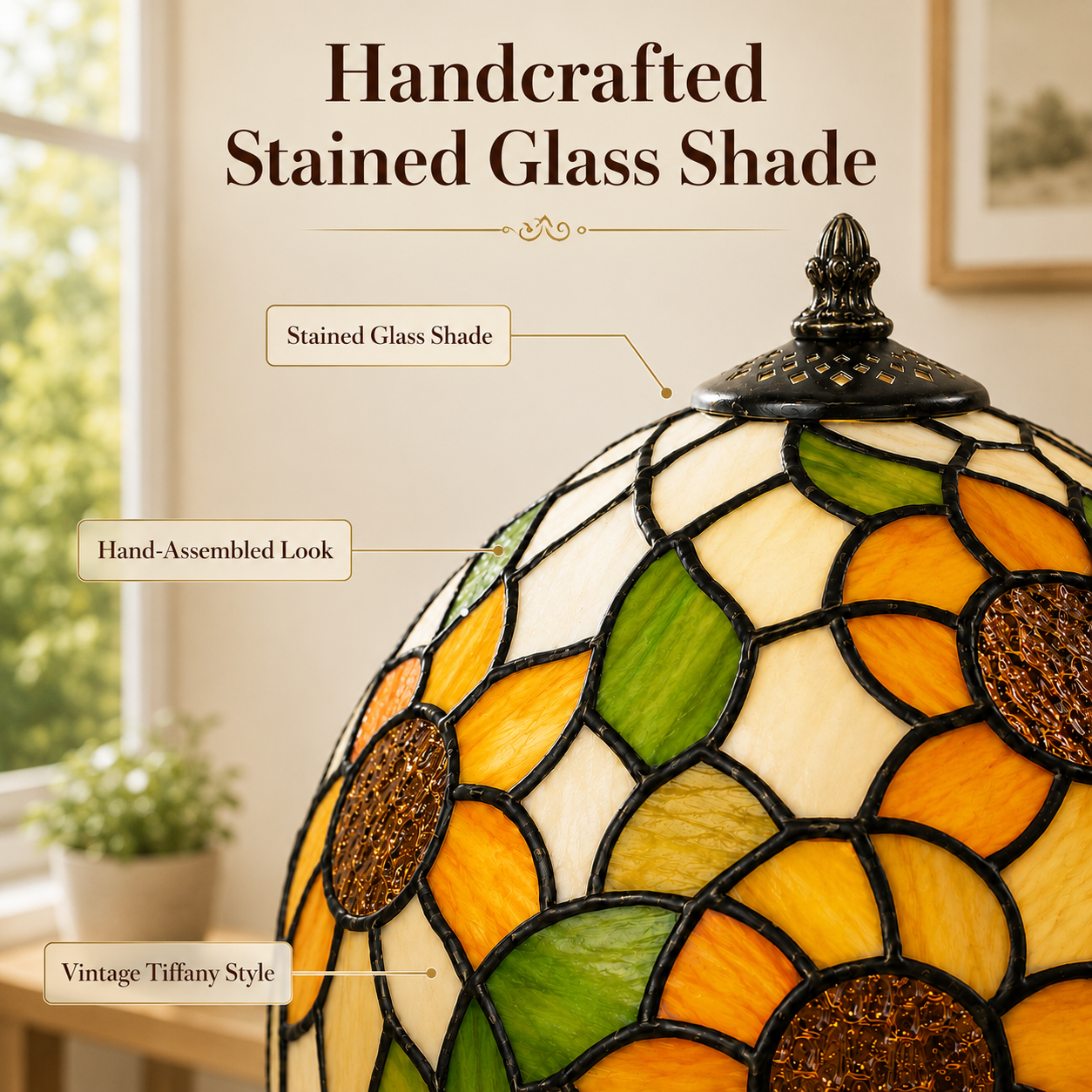 Mehoom Tiffany Style Sunflower Stained Glass Table Lamp photo 5