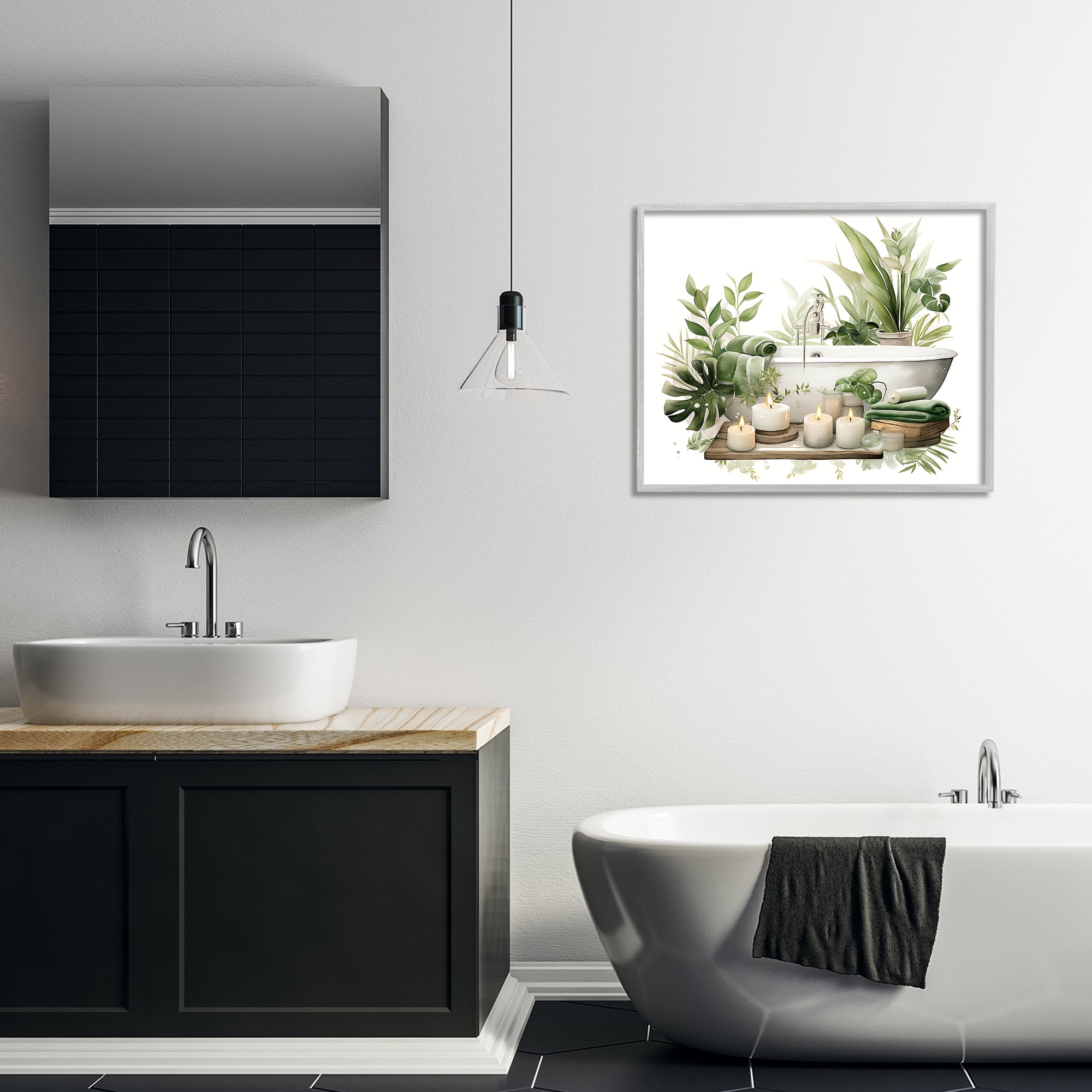 Tropical Zen Bathtub Gray Framed Giclee Art, design by Lettered and Lined
