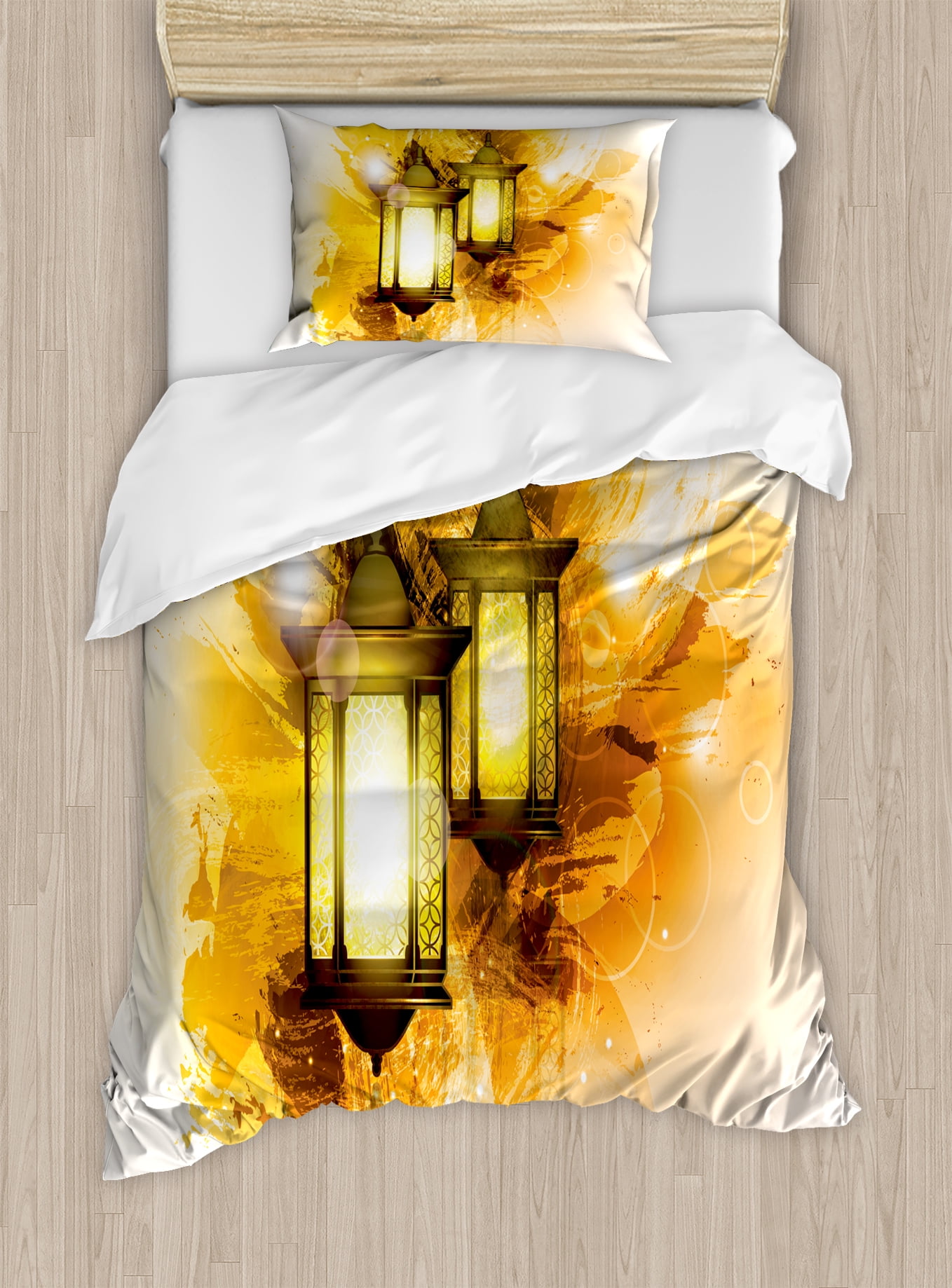 Arabesque Twin Size Duvet Cover Set, Urban Ramadan Kareem Lanterns Antique... by Kozmos