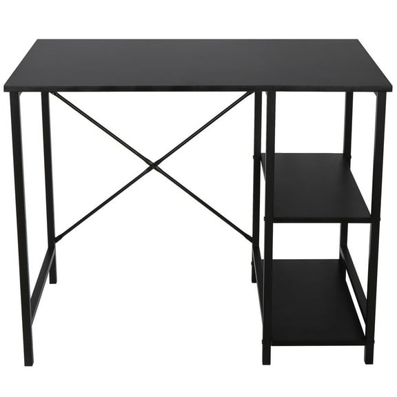 BENJM 36" Black Computer Desk, Home Office Study Workstation Table with 2 Tier Shelves, Writing Desk with Storage