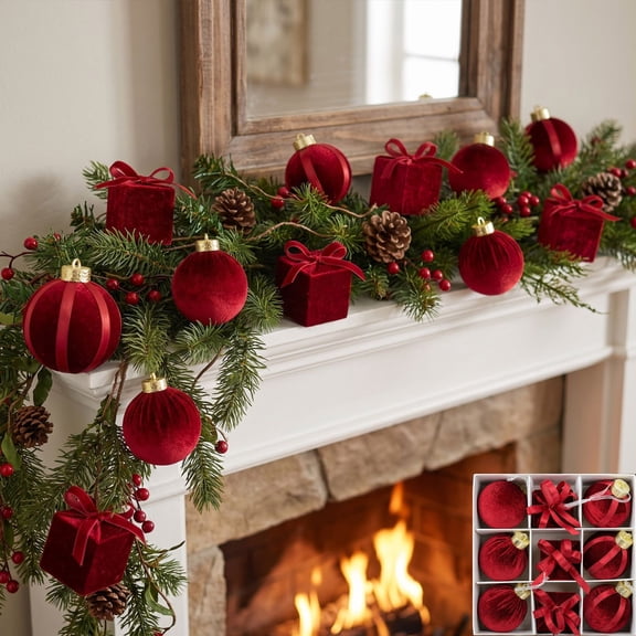 9Pcs Christmas Baubles Ornaments Set Xmas Ball Decorations For Christmas Tree Home Party Holiday Decor