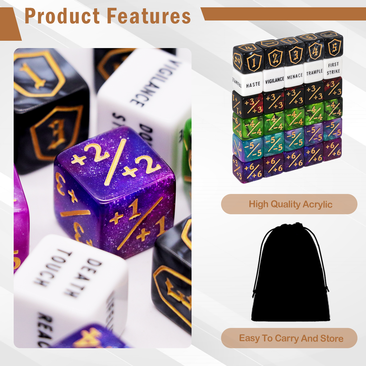 SWAJUJA MTG Keywords Counters and Life Counter Dice Set 6-Sided 65-Piece