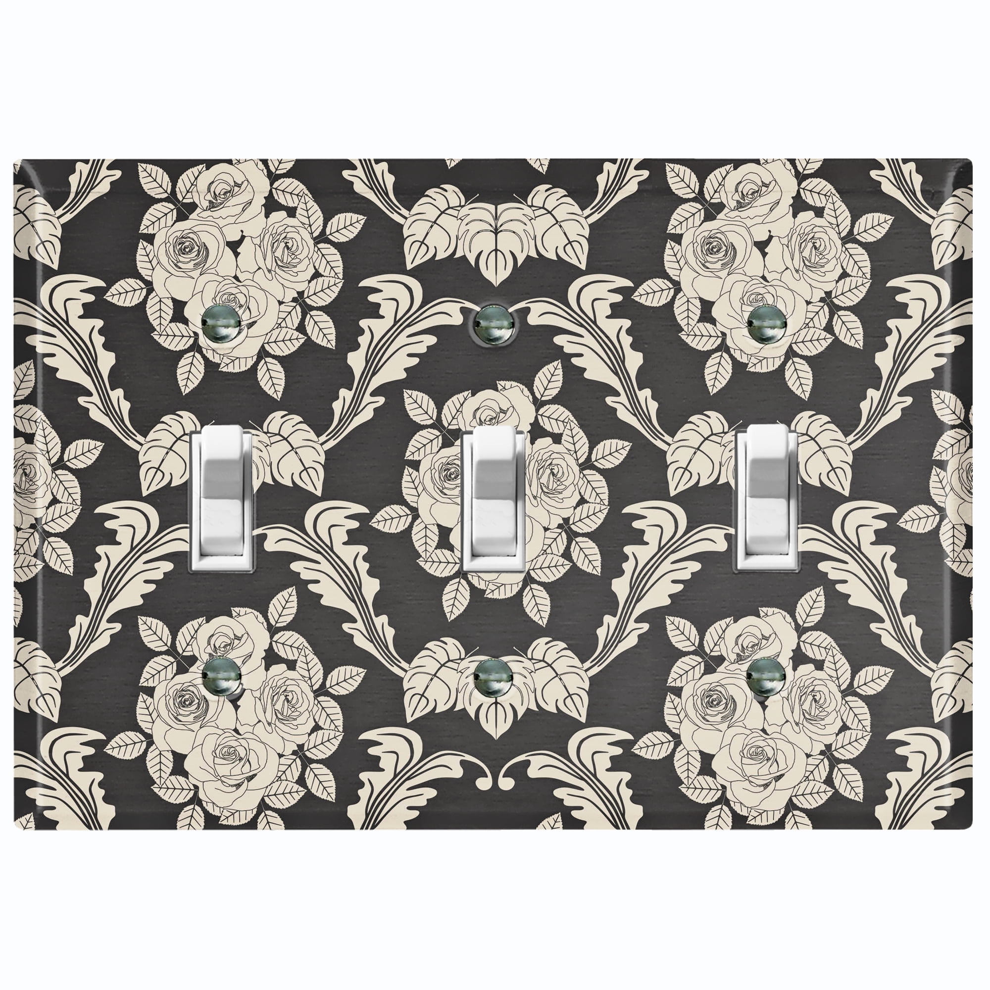 089TR Triple Rocker Light Switch Covers  Switchplate Switch Plate in Black and Tan Damask