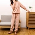thumbnail image 2 of Pajama Sets for Women Clearance AKAFMK Womens Winter Pajama Sets,Fleece Pajamas for Women Set,Fashion Women Round Neck Solid Color Letter Embroidery Elastic Waist Trousers Pajama Set, 2 of 5