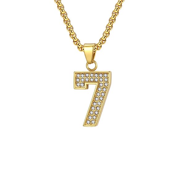 PAURO Number Necklace for Men Women Stainless Steel Pendant Chain Cubic Zirconia Personalized Statement Cool Simple Punk Dainty Jewelry Digital Gold 7